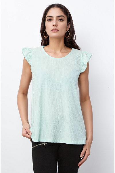 PT11621 RUFFLED CUP SLEEVE TOP